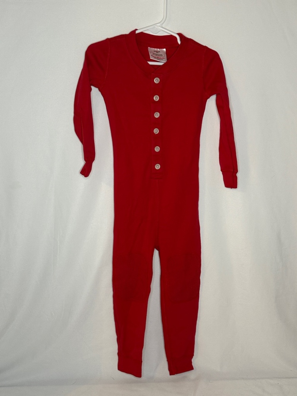 Kids Red Long-Sleeve One-Piece Faux Button Romper - Step in from back